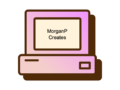 pink computer with site name on screen